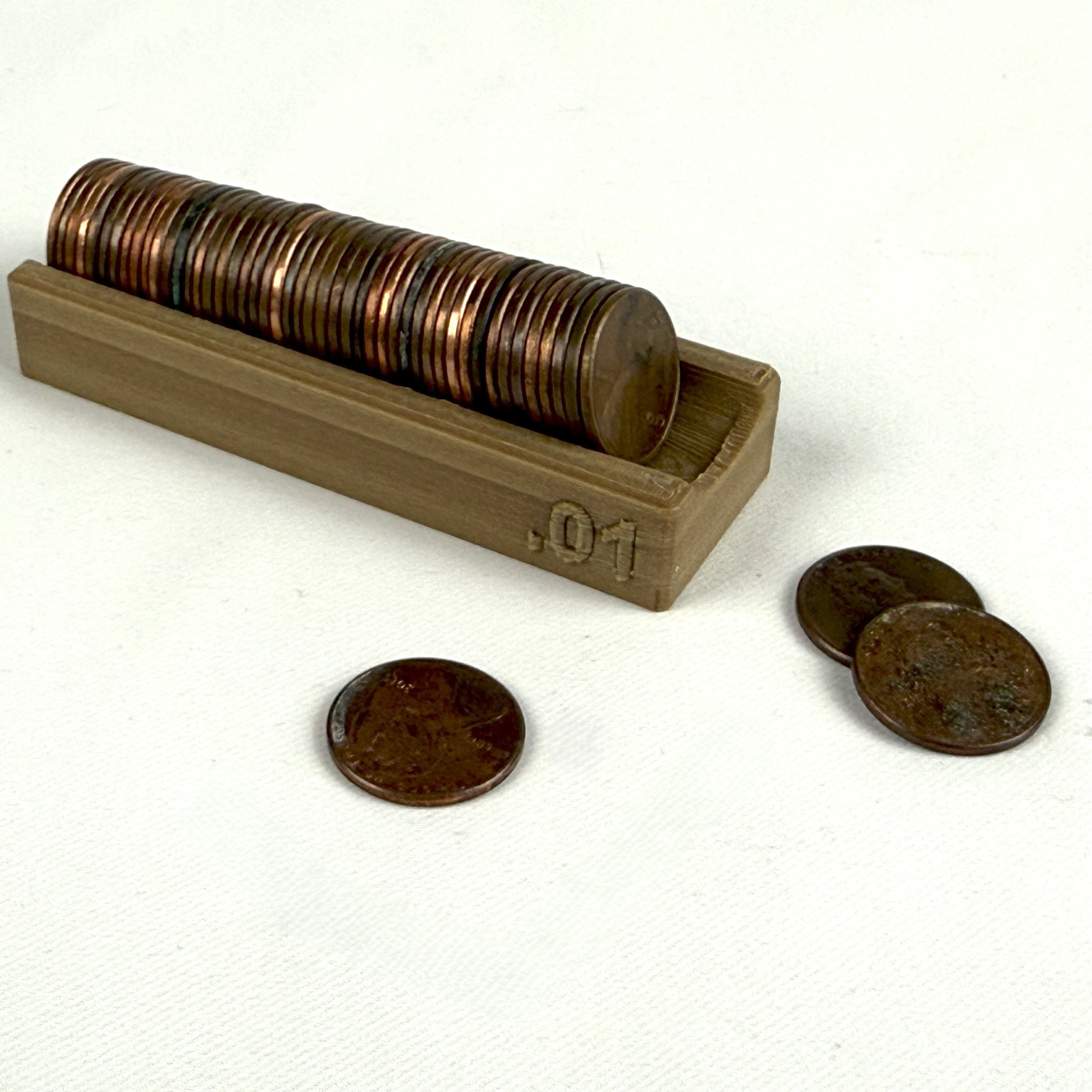 Penny Hunting Tray Coin Sorter Natural Wood Color with Denomination 3D Printed